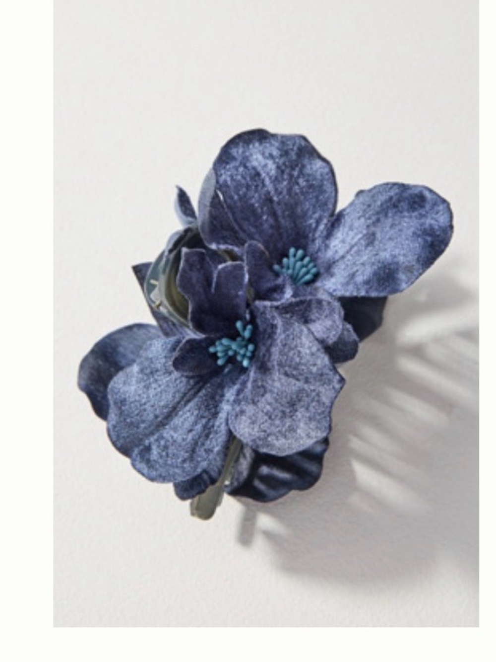 Anthropologie Velvet Navy Blue Floral Hair Clip